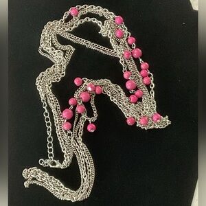 Pink Beaded Silver Chain Necklace